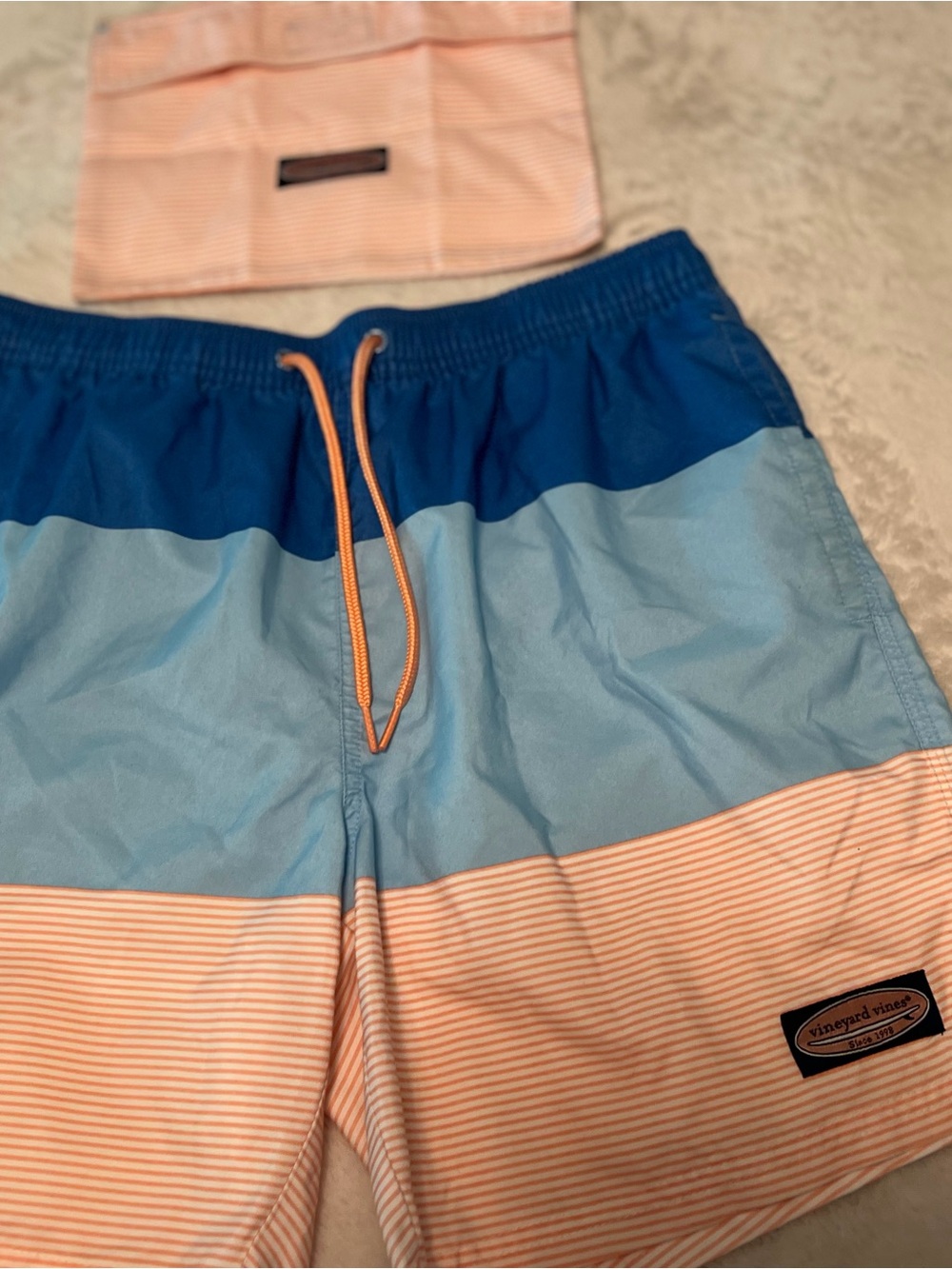 Vineyard Vines Colorblock Men's Swim Shorts - Blue & Peach Stripe